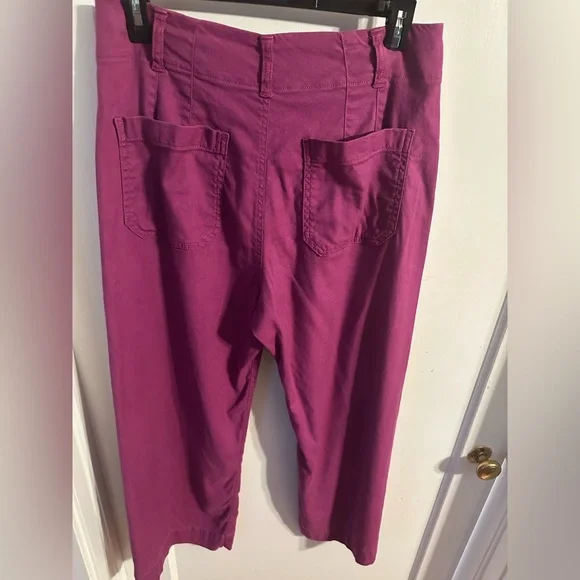 Sz 8 EUC Maeve Magenta Linen Colette Wide Leg Pants Anthropologie - Picture 7 of 14